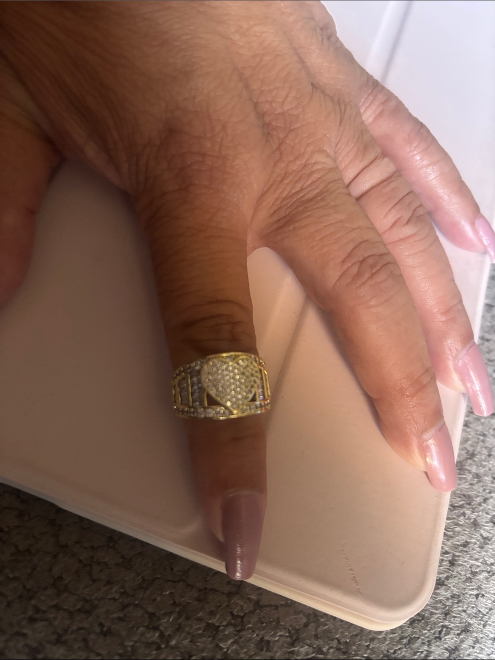 Gold-Tone Heart Pavé Statement Ring - Women's Jewelry. Size 8